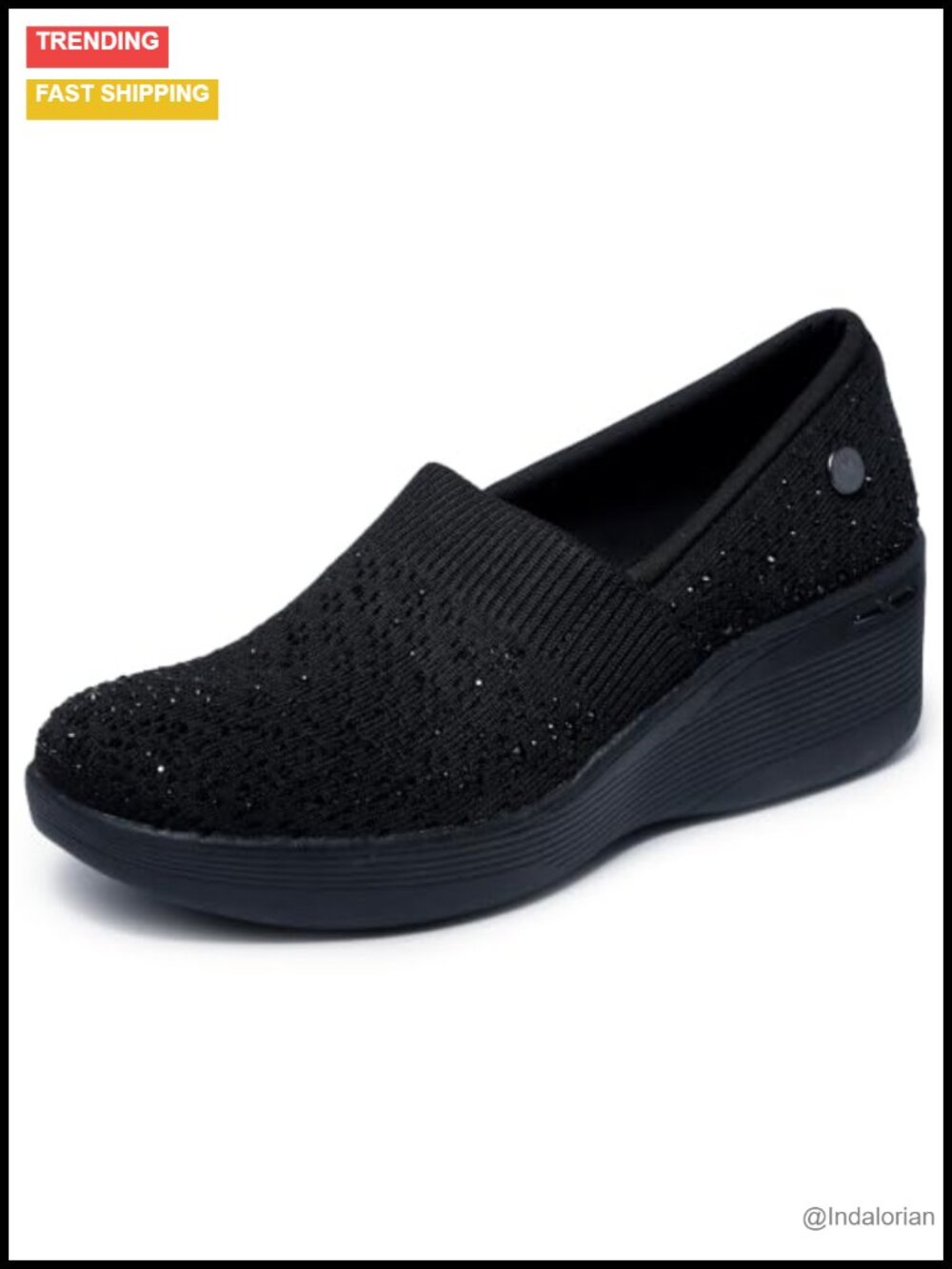 Wedge Slip On Shoes Memory Foam Sparkle Mesh Knit Vegan Comfort